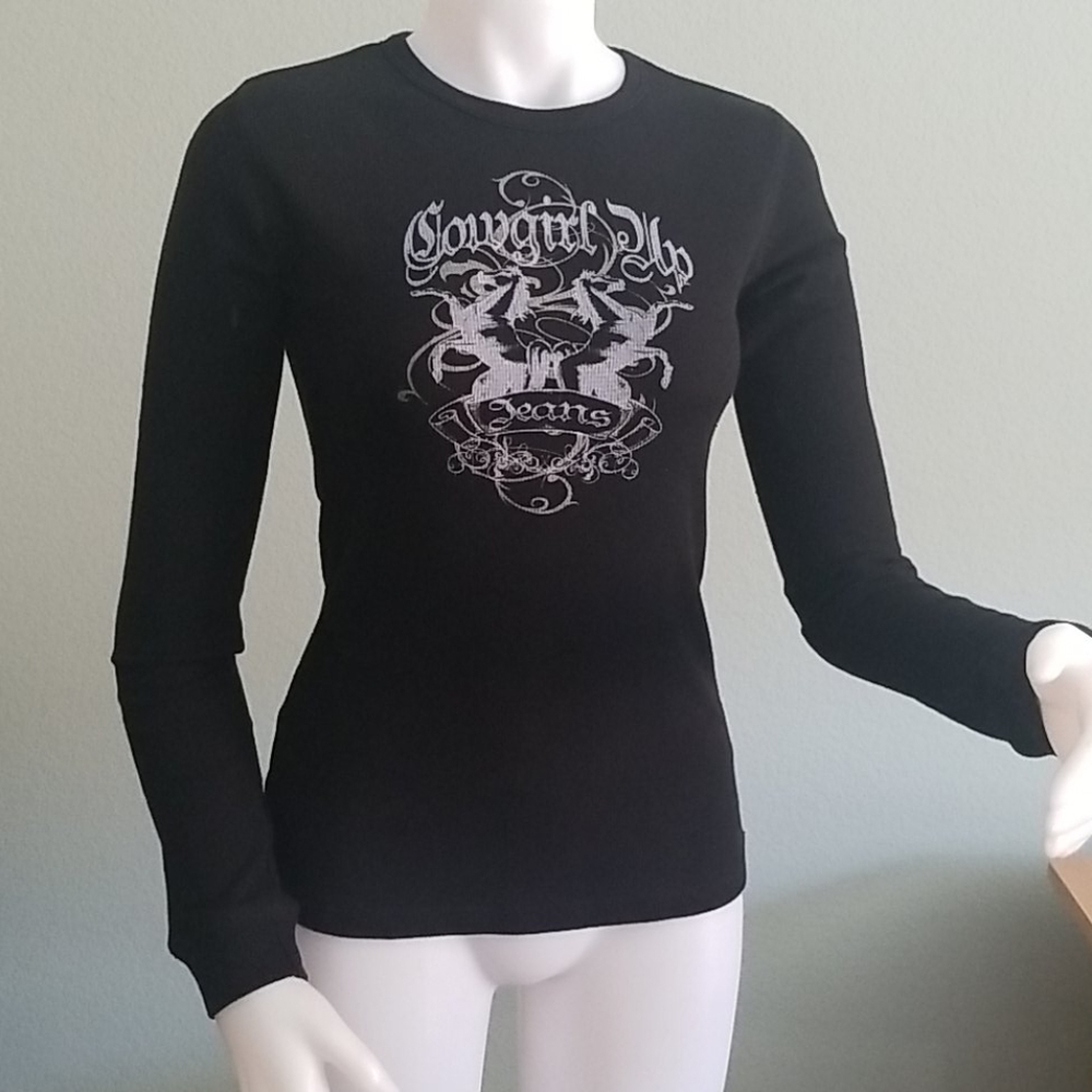 Cowboy Up Women's Long Sleeve Black Thermal Top